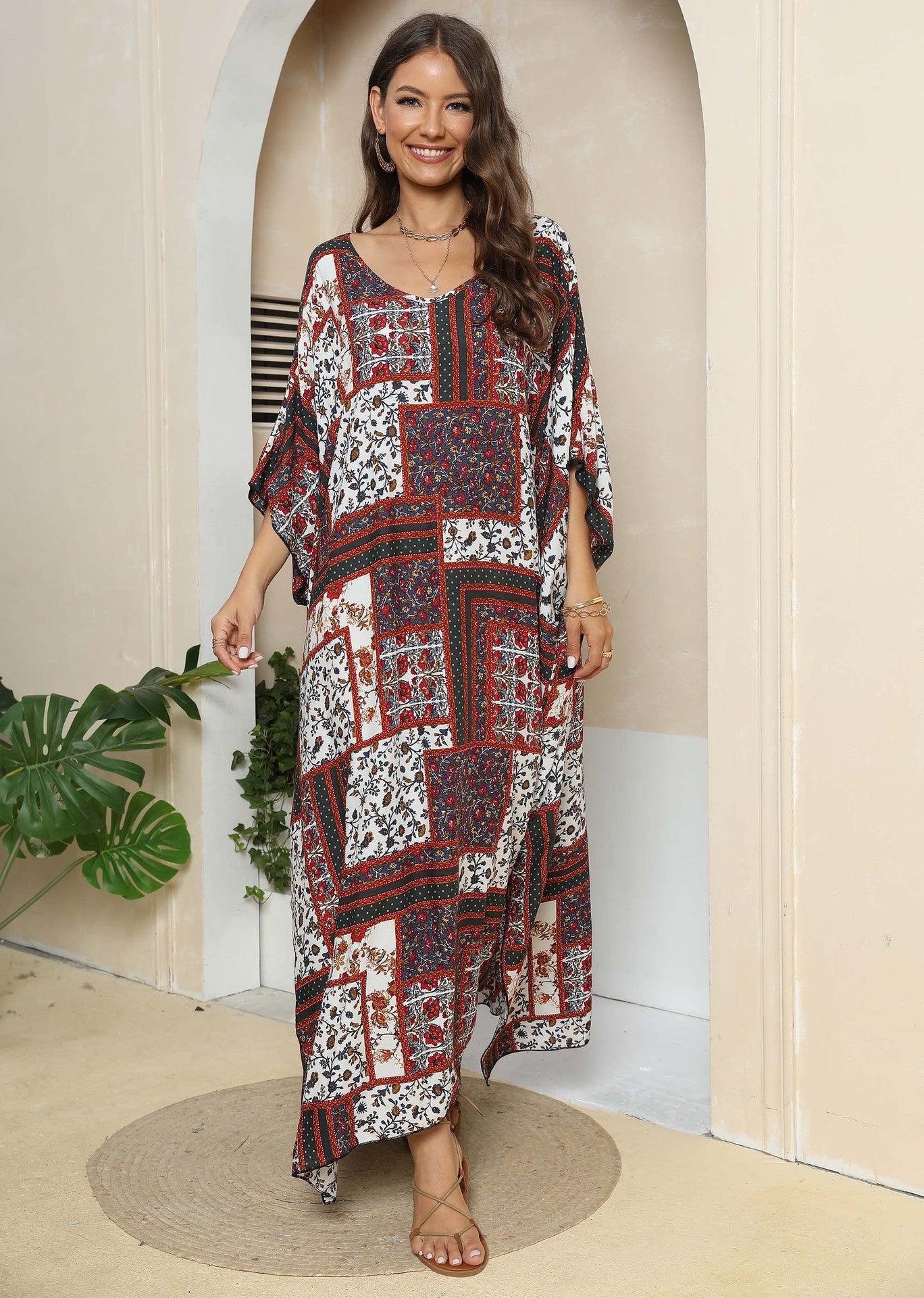 Femmes Robe Kaftan Maxi Imprimée Élégante Chic und Stil