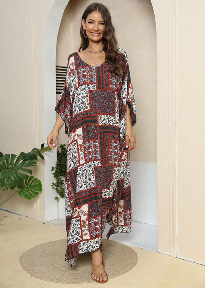 Femmes Robe Kaftan Maxi Imprimée Élégante Chic und Stil