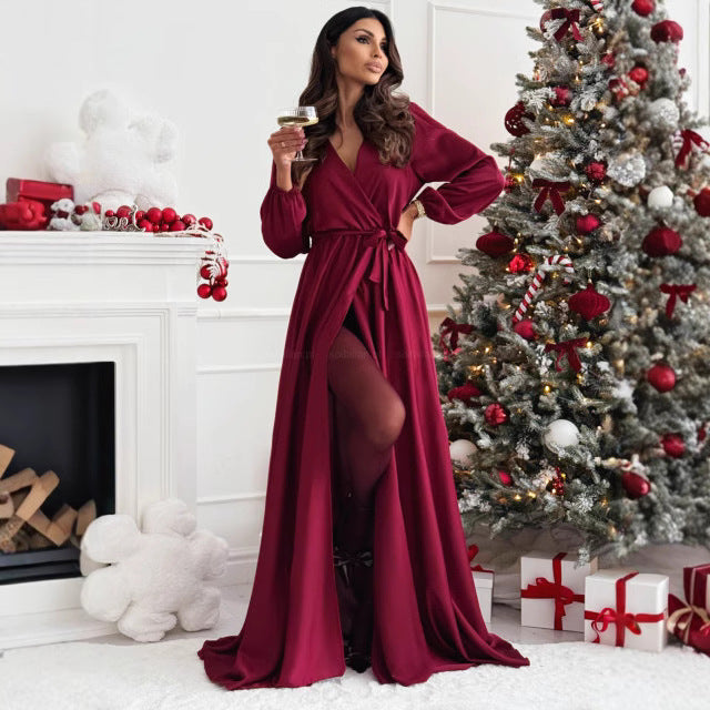 Robe maxi élégante à fente haute pour femmes avec détail enroulé Chic und Stil