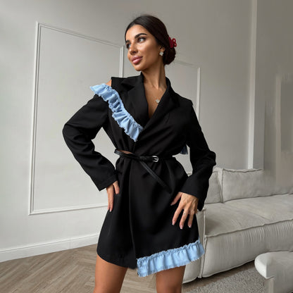 Dames Élégante Blazer-Robe avec Détails de Volant Asymétriques Chic und Stil