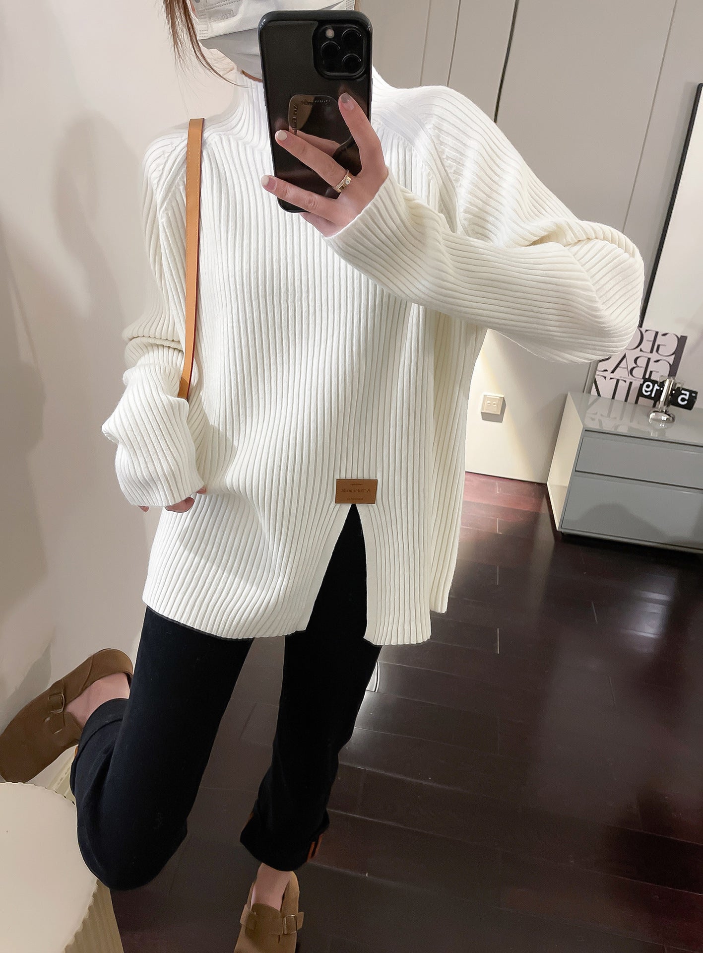 Dames Pull en Maille Moderne avec Col Montant et Coupe Asymétrique Chic und Stil