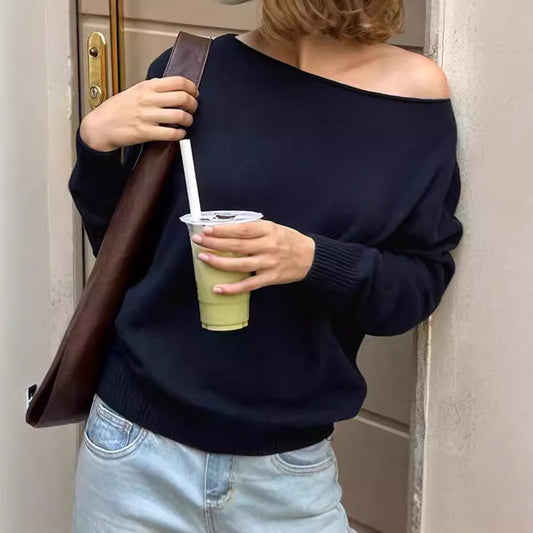 Pull en tricot oversized pour femmes avec design sans épaules Chic und Stil
