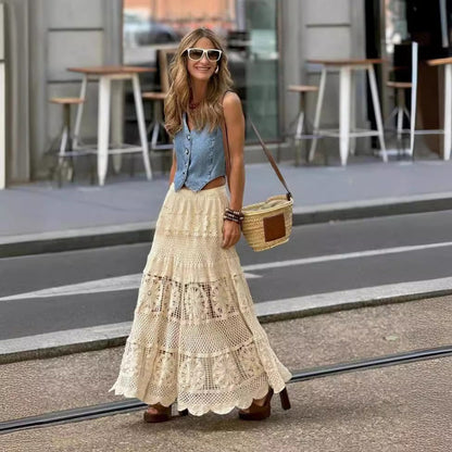 Jupe maxi en crochet bohème pour femmes Chic und Stil