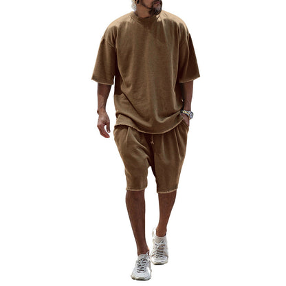 Ensemble décontracté surdimensionné pour hommes avec manches courtes et shorts tapered Chic und Stil