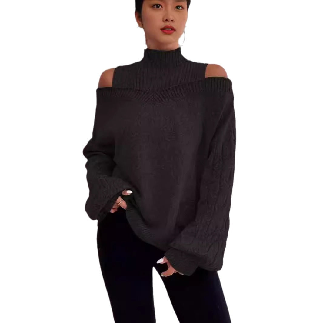 Casual knitted pullover for women with large sleeves and off-the-shoulder Chic and Style