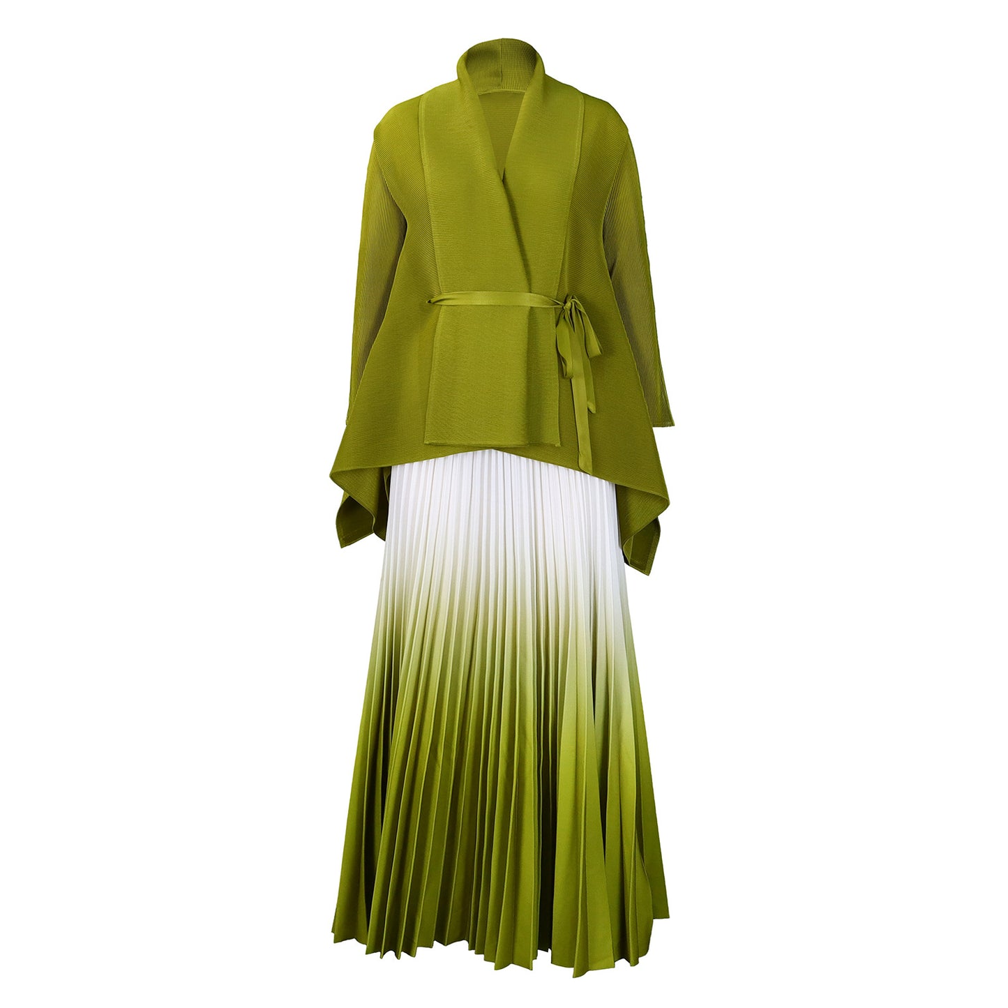 Robe plissée longue pour femmes avec cape et ceinture Chic und Stil