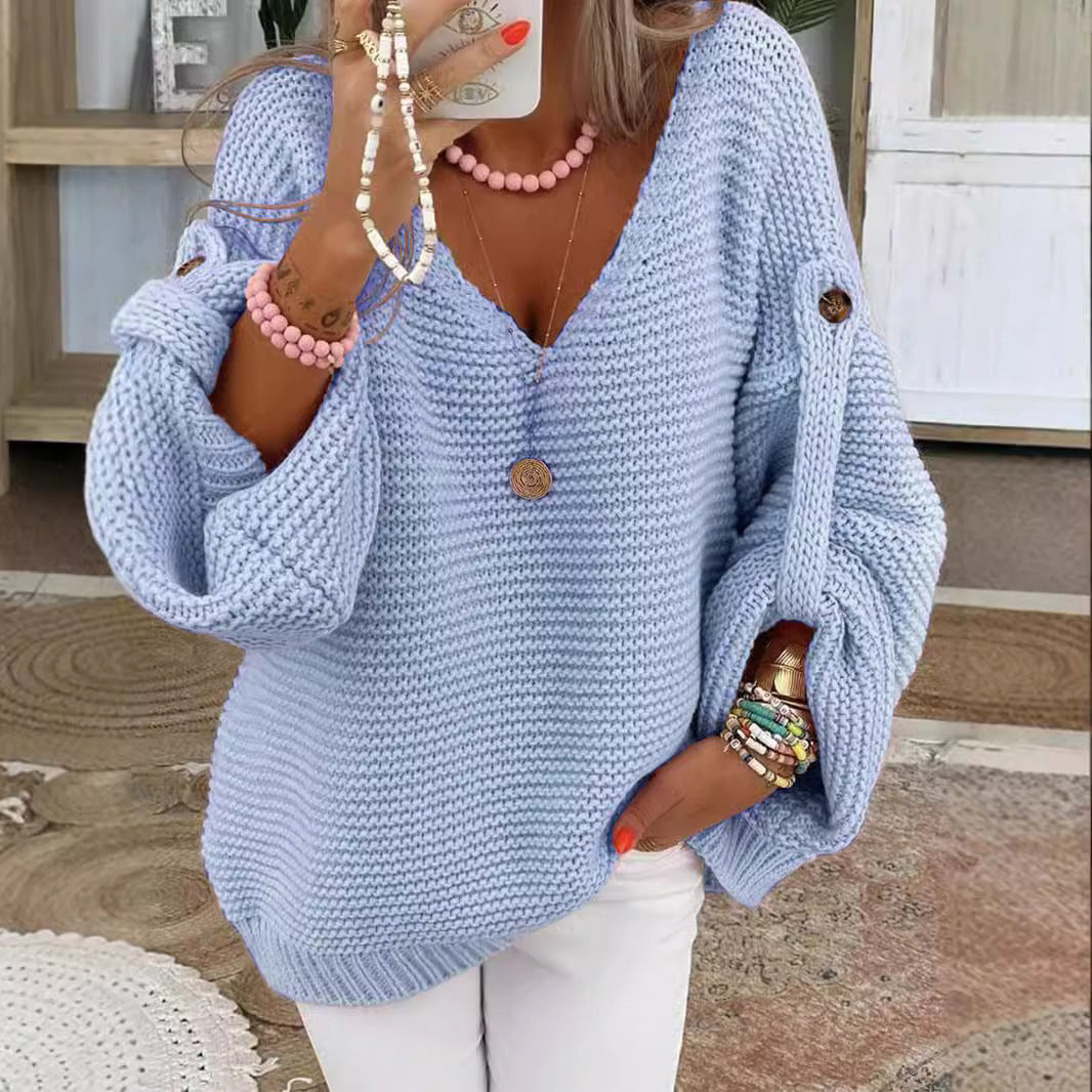 Dames gros pull en tricot avec décolleté en V Chic und Stil