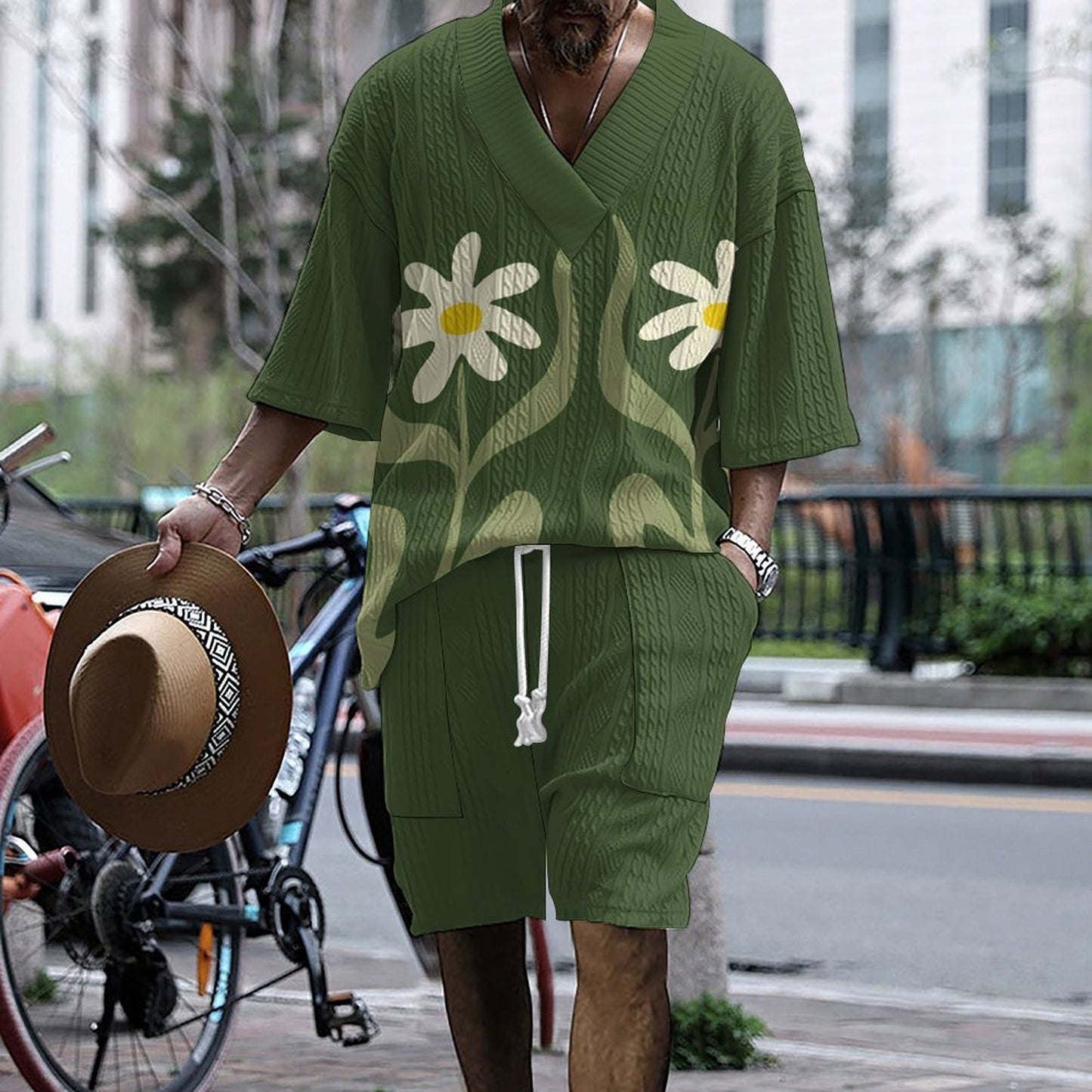 Tenue tunique décontractée pour hommes avec motif floral créatif Chic und Stil
