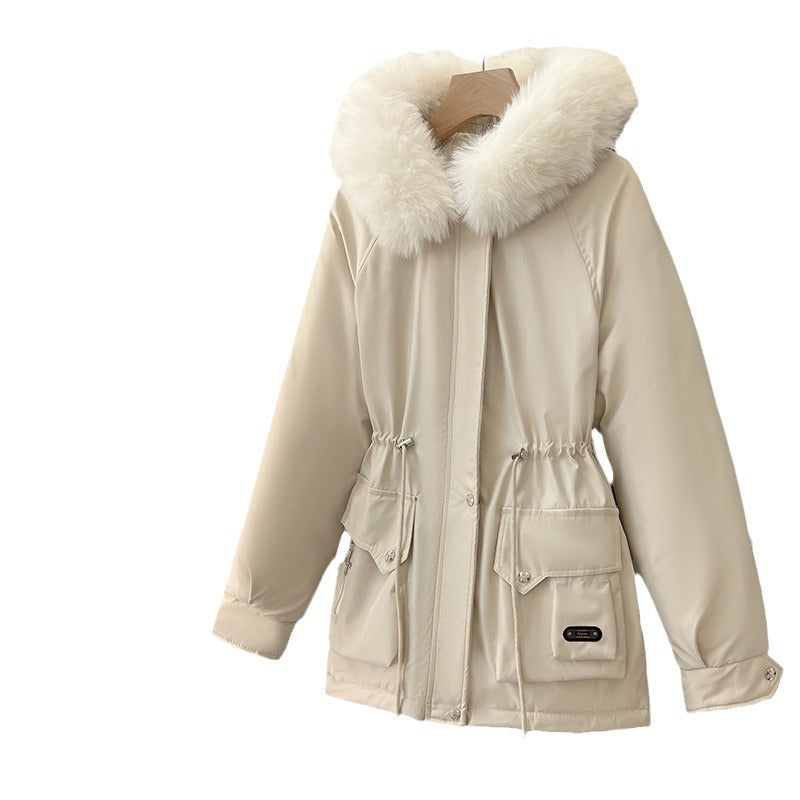 Multifunctional winter jacket for women with removable faux fur collar and adjustable waist drawstring Chic and Style