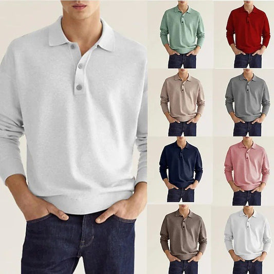 Chemise polo à manches longues pour hommes en tissu respirant avec des détails de boutons modernes Chic und Stil