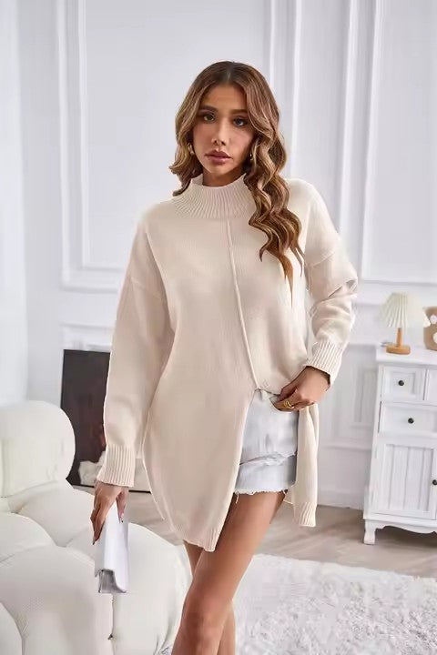 Pull-over en tricot surdimensionné pour femmes avec col haut Chic und Stil
