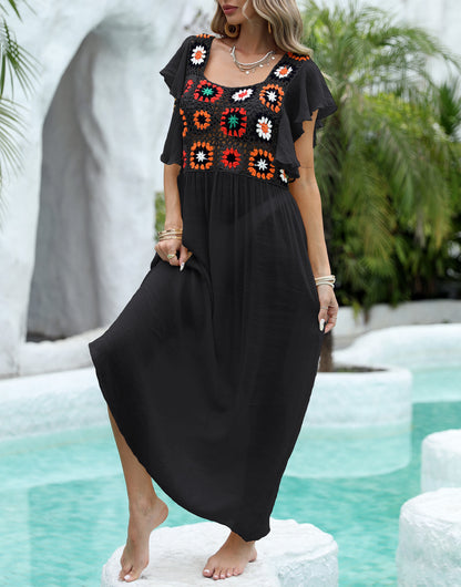 Dames Élégant Floral Crochet Maxi Robe Chic und Stil