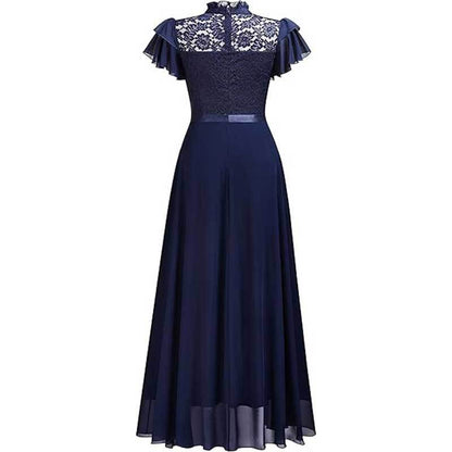 Robe maxicôtel élégante en dentelle et chiffon pour dames Chic und Stil
