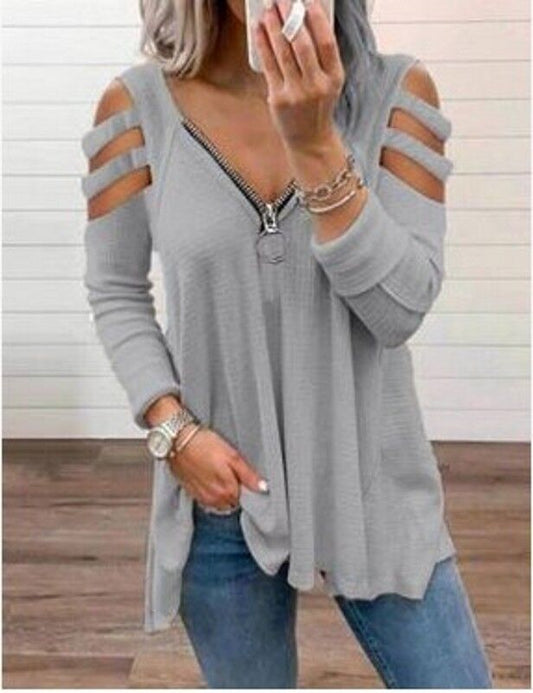Dames pull en tricot avec des manches à découpes tendance Chic und Stil
