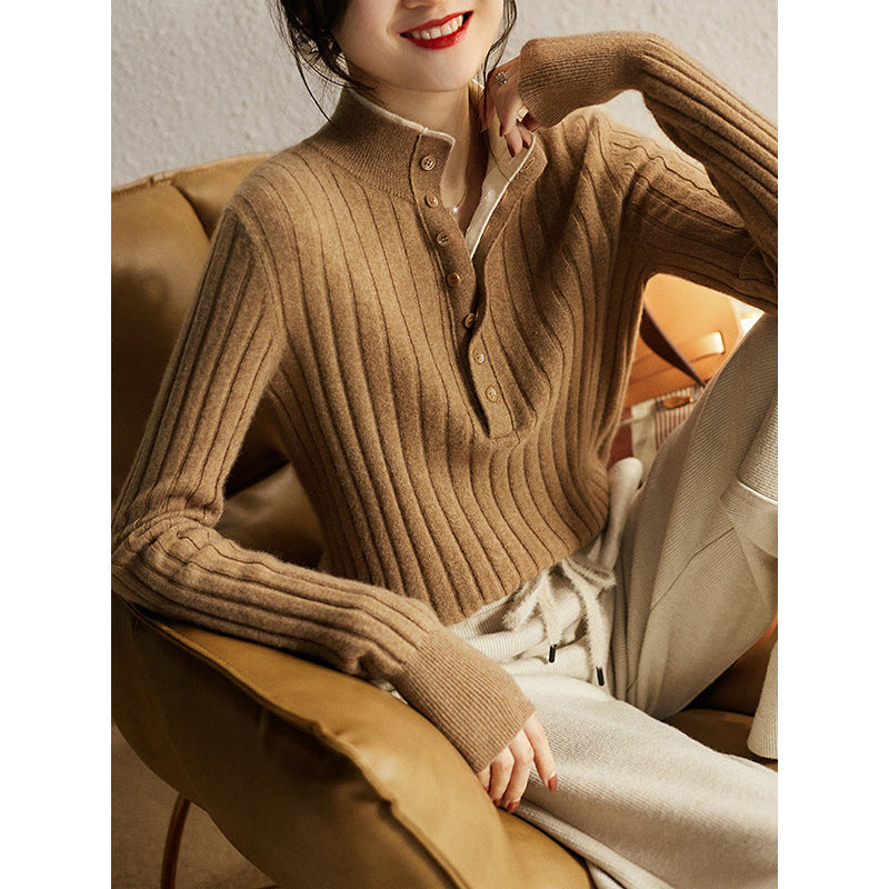 Haut en tricot Henley côtelé pour femmes Chic und Stil