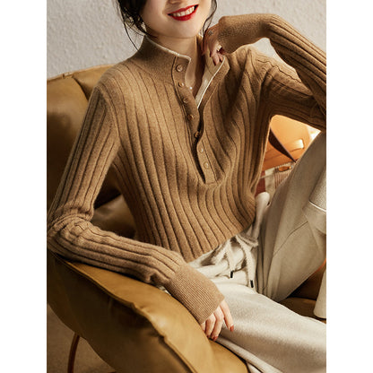 Haut en tricot Henley côtelé pour femmes Chic und Stil