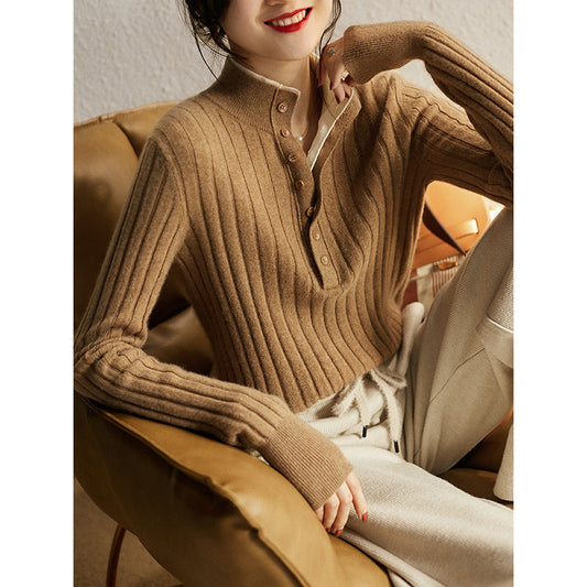 Haut en tricot Henley côtelé pour femmes Chic und Stil