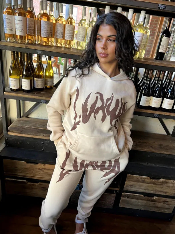 Dames Ensemble de sweat à capuche et de jogging sportif avec impression graphique unique Chic und Stil