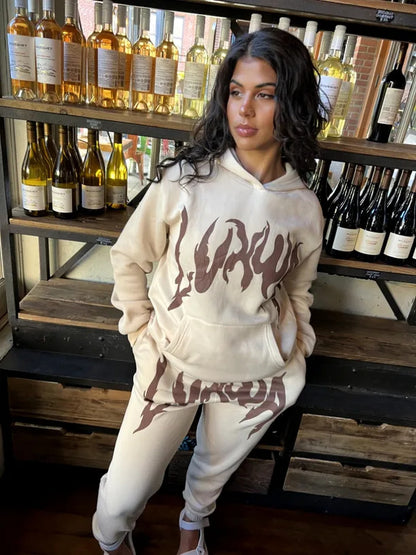 Dames Ensemble de sweat à capuche et de jogging sportif avec impression graphique unique Chic und Stil