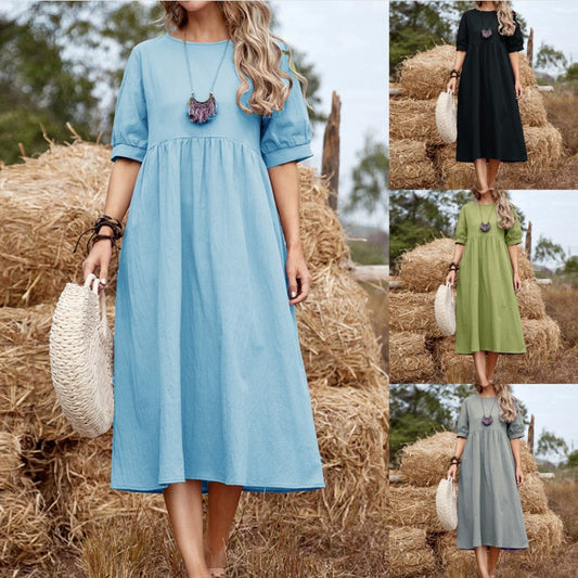 Robe midi en coton échelonné pour femmes Freizeit Chic und Stil