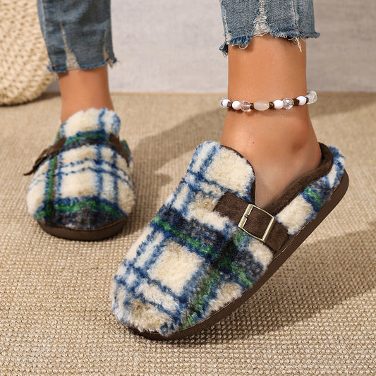 Chaussons d'intérieur chauds pour femmes avec motif à carreaux et semelle confortable Chic und Stil
