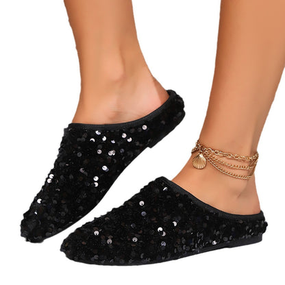 Chaussons scintillants pour dames avec des paillettes brillantes et un intérieur doux Chic und Stil