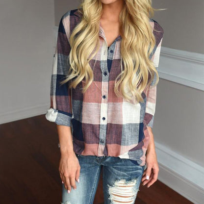 Blouse à carreaux pour femmes avec manches longues et coupe décontractée Chic und Stil