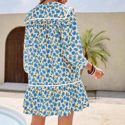 Robe à manches courtes florale pour dames avec poches spacieuses et col romantique Chic und Stil
