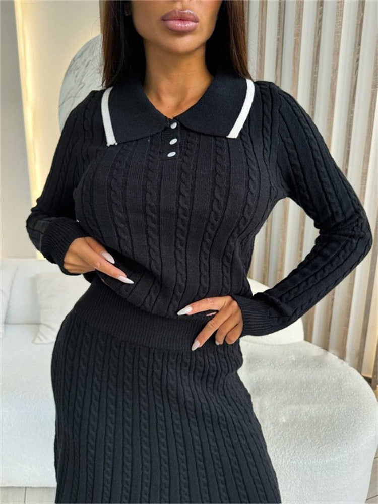 Robe en tricot pour femmes avec élégante patte de boutonnage et décolleté en V Chic und Stil