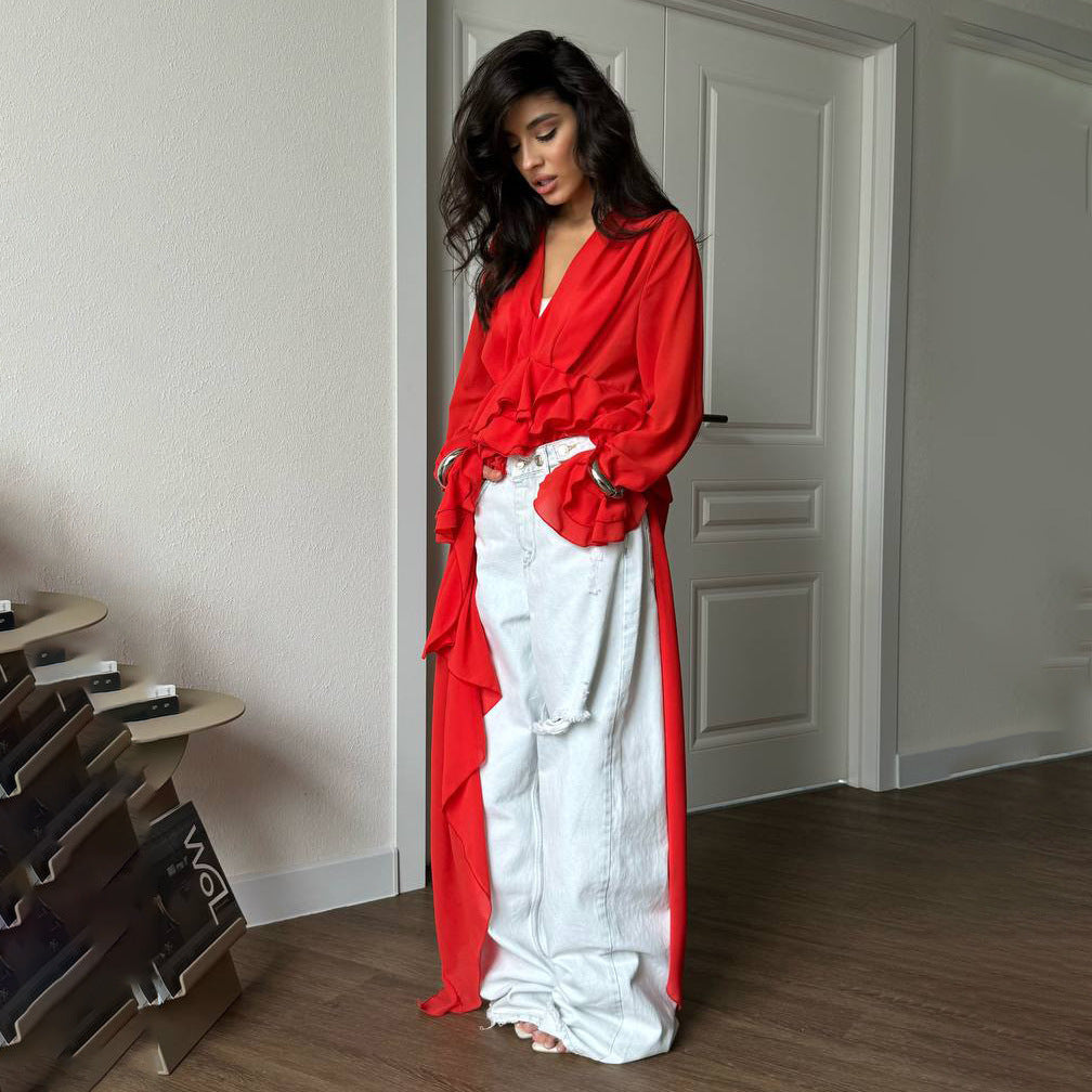 Robe maxi élégante et fluide pour femmes avec une coupe ample et des détails froncés Chic und Stil