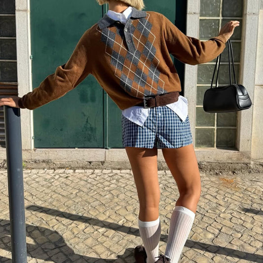 Pull femme avec col polo classique et motif diamant moderne Chic und Stil