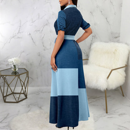 Robe maxi pour femmes avec patte de boutonnage et ceinture à nouer Chic und Stil