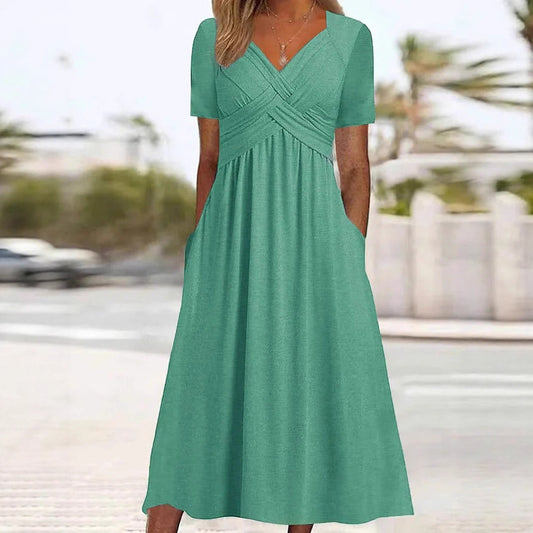Robe maxi femme avec décolleté en V élégant et poches pratiques Chic und Stil