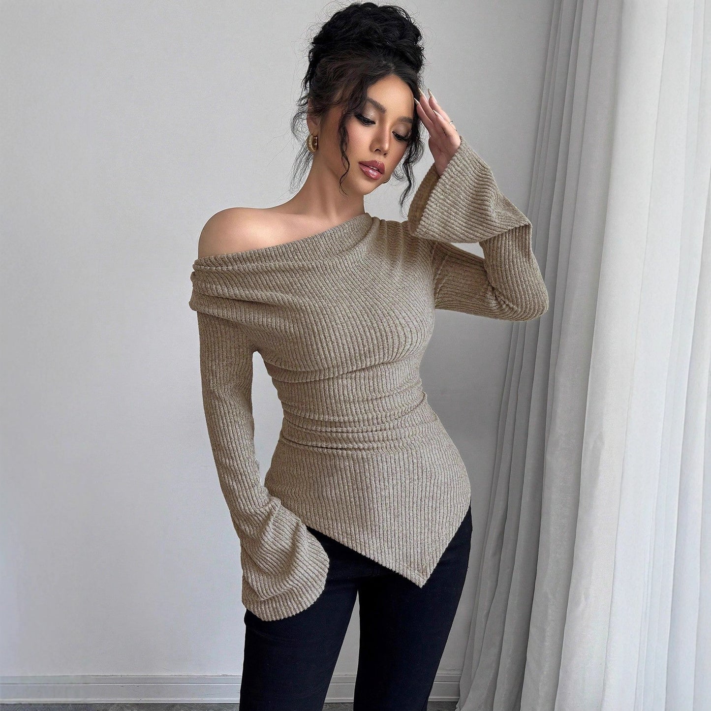 Chemise à manches longues pour femmes avec structure côtelée et manches larges Chic und Stil