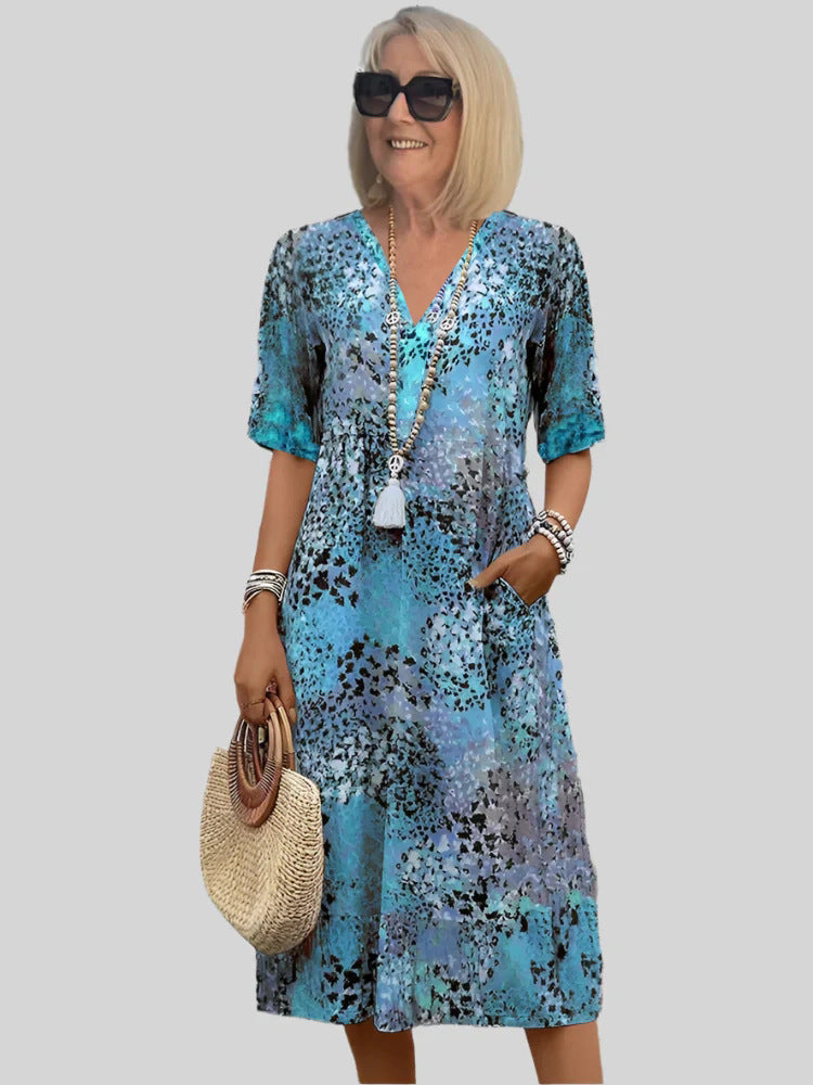 Femme Robe Midi Floral à Décolleté en V Chic und Stil