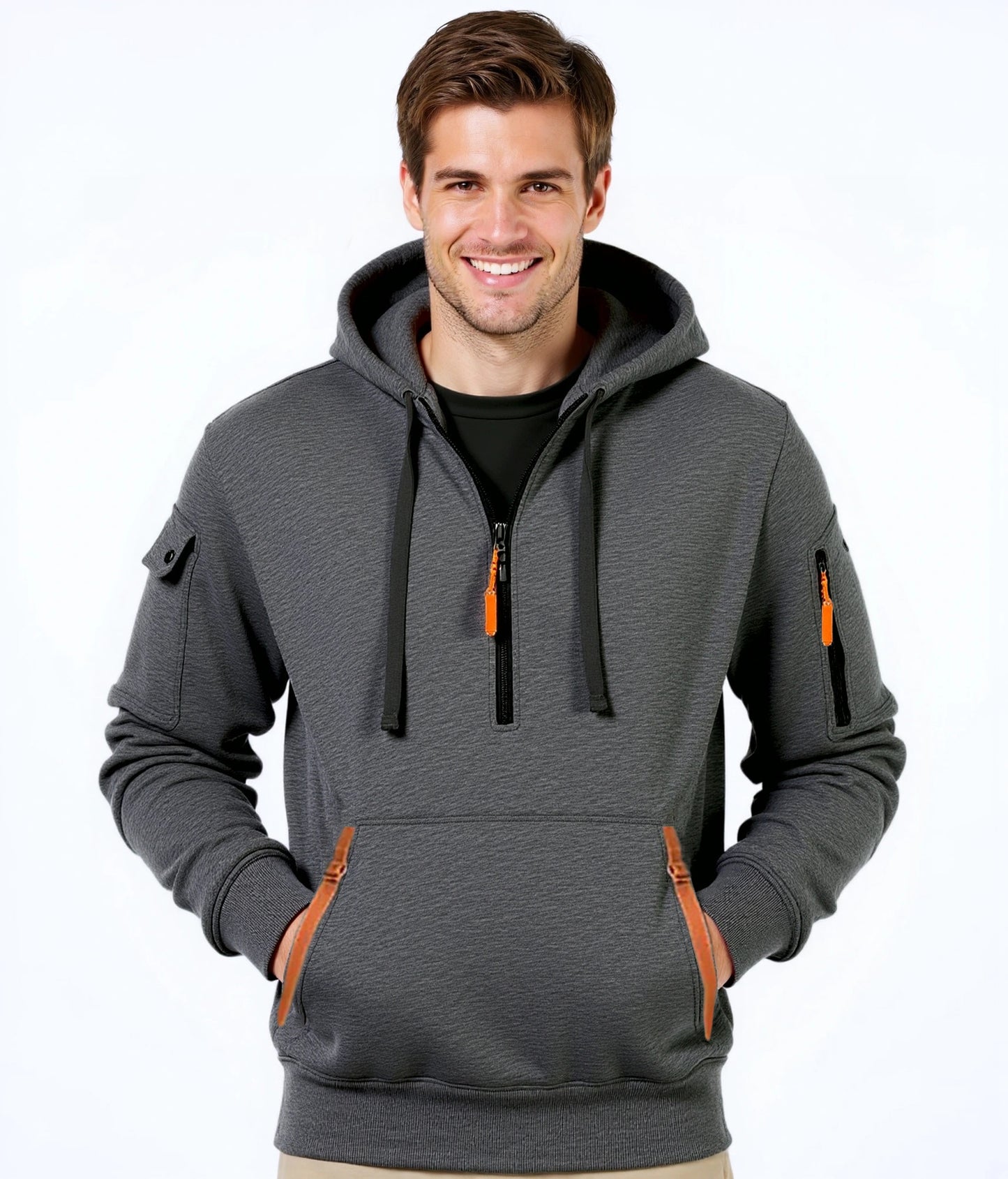 Homme pull à capuche tendance avec poches polyvalentes et fermeture éclair moderne Chic und Stil