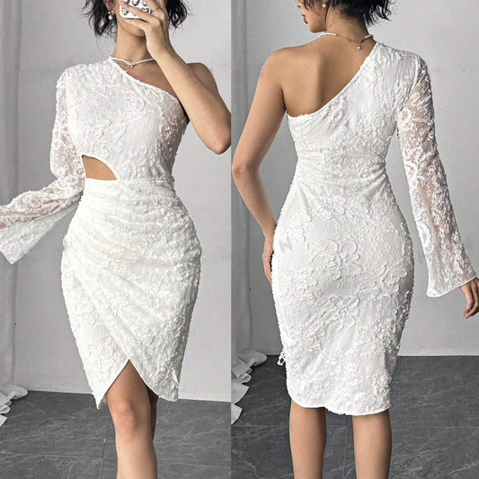 Robe de cocktail asymétrique en dentelle pour femmes Chic und Stil