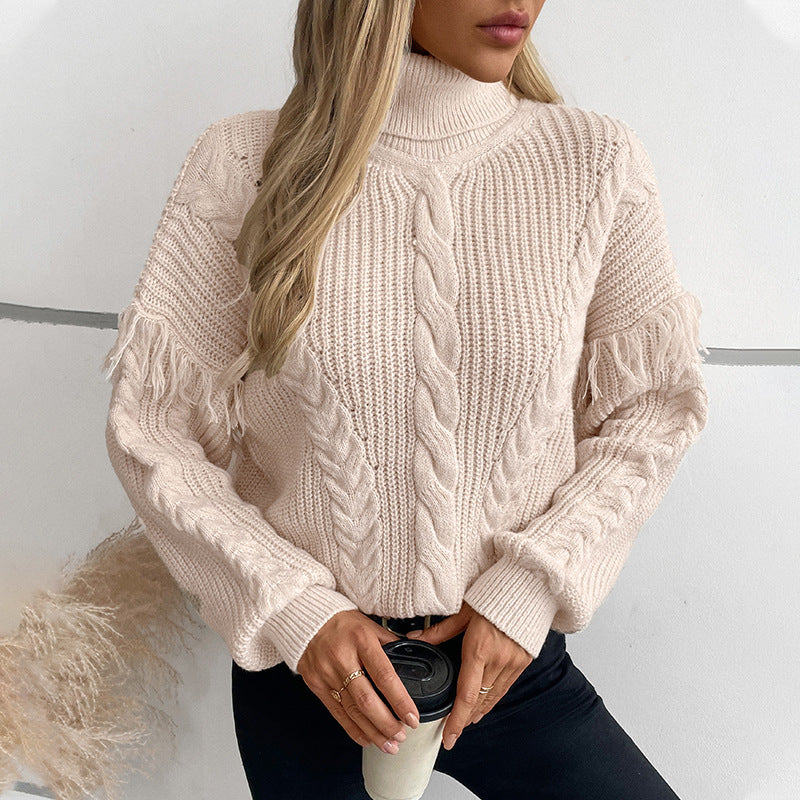 Pull en tricot pour femmes avec col montant et motif en torsades Chic und Stil