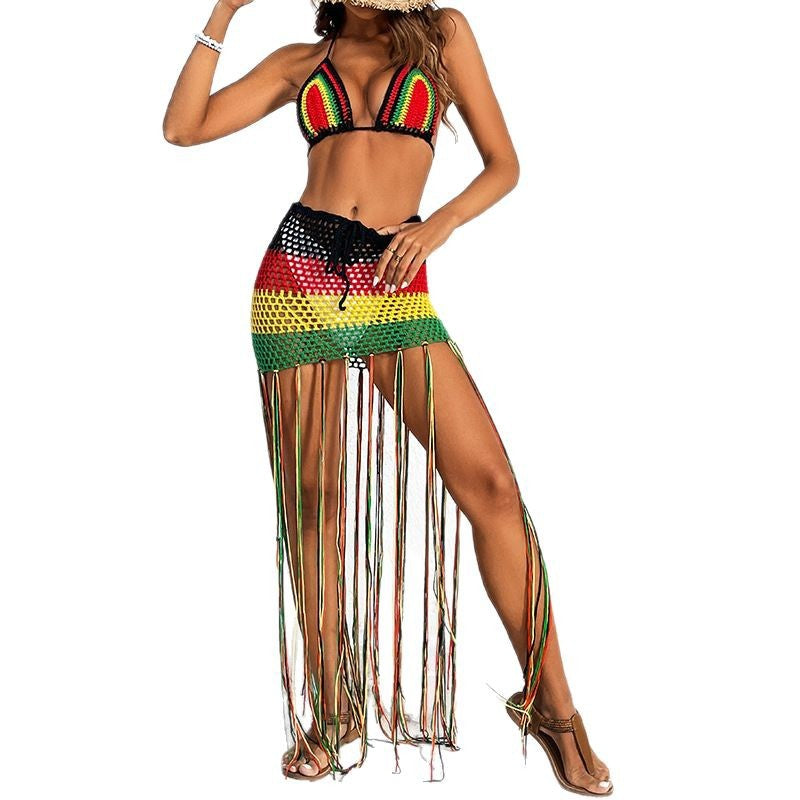 Jupe de plage à franges en crochet pour femmes Chic und Stil