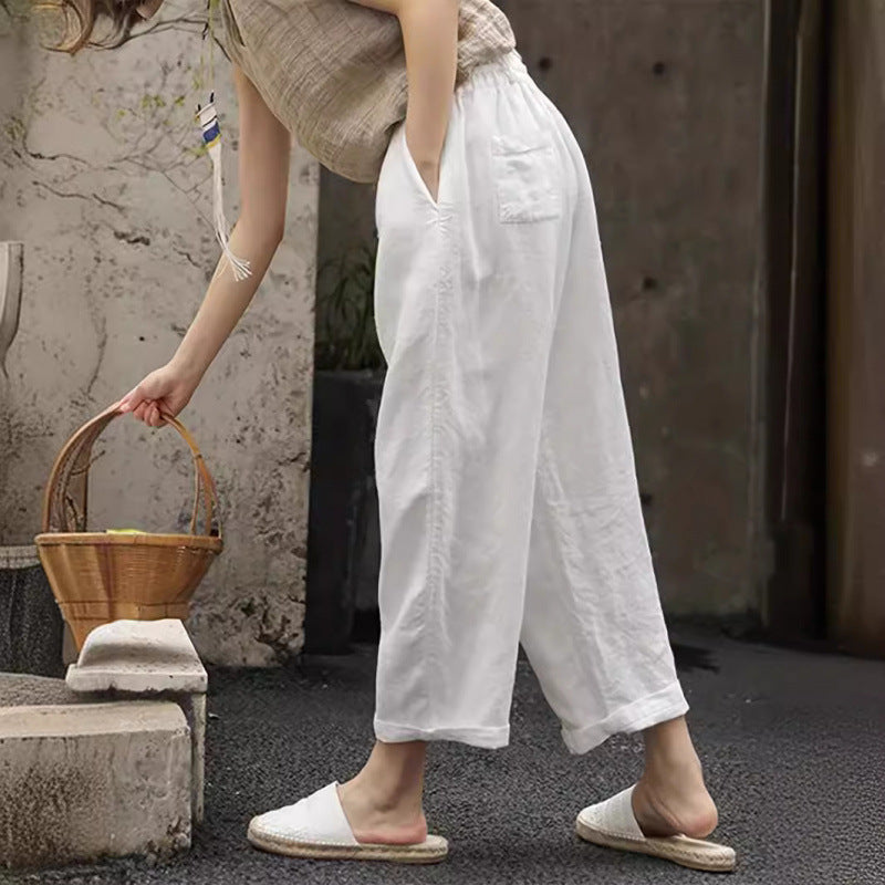 Casual linen pants for women with elastic waist and side pockets Chic und Stil