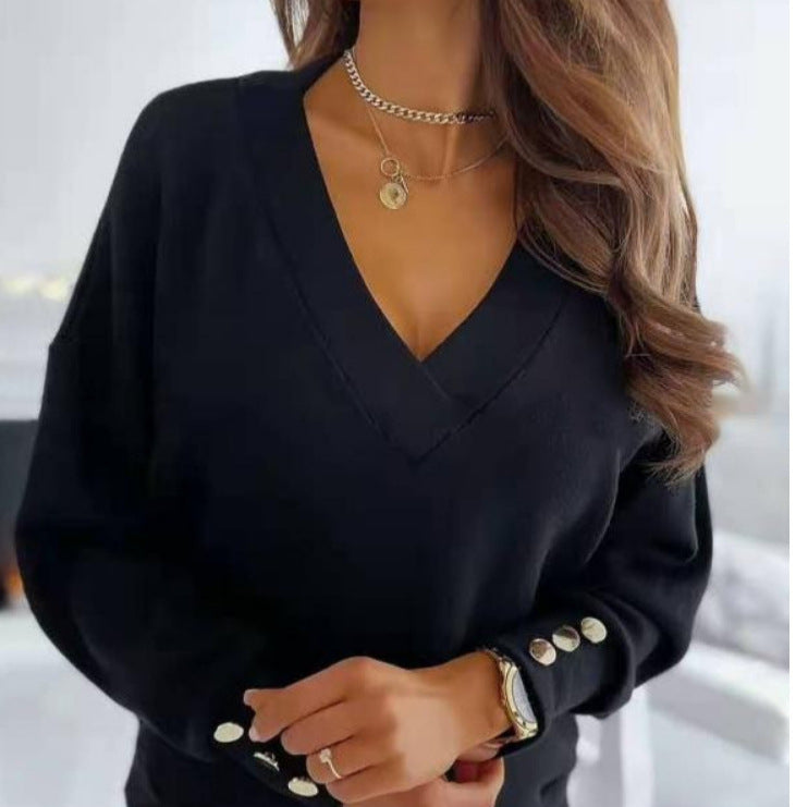 Pull femme décontracté à col en V avec coupe oversized Chic und Stil