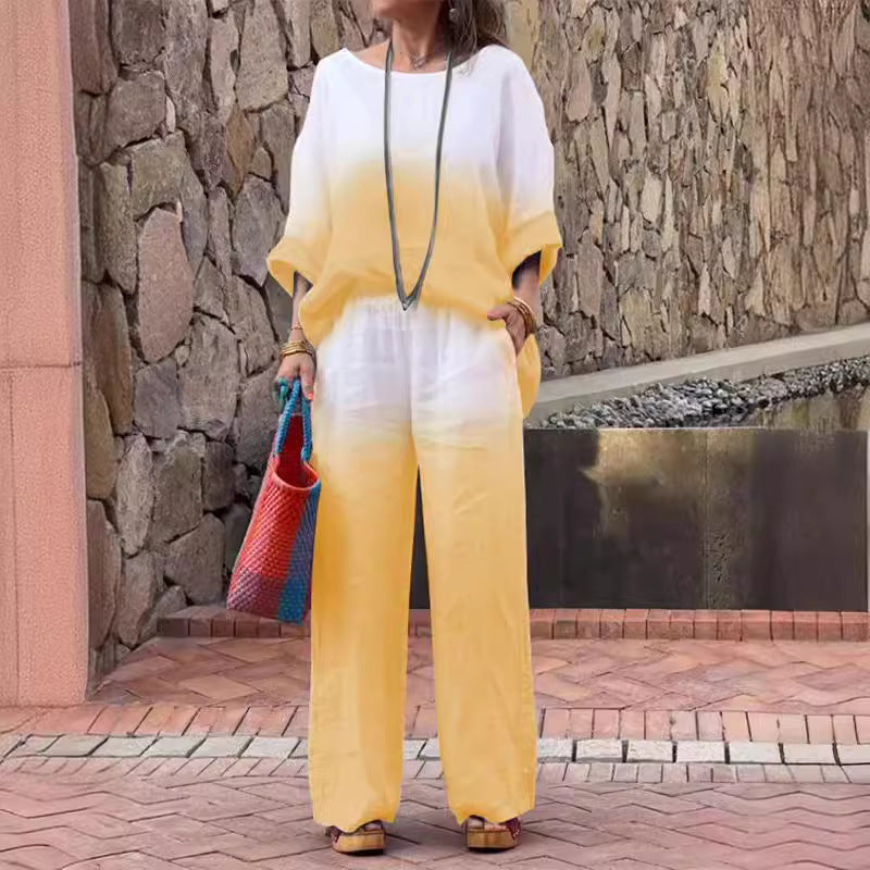 Casual linen outfit for women with wide pants and loose blouse Chic und Stil