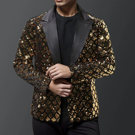 Shiny tuxedo blazer for men with luxurious sequin patterns Chic and Style