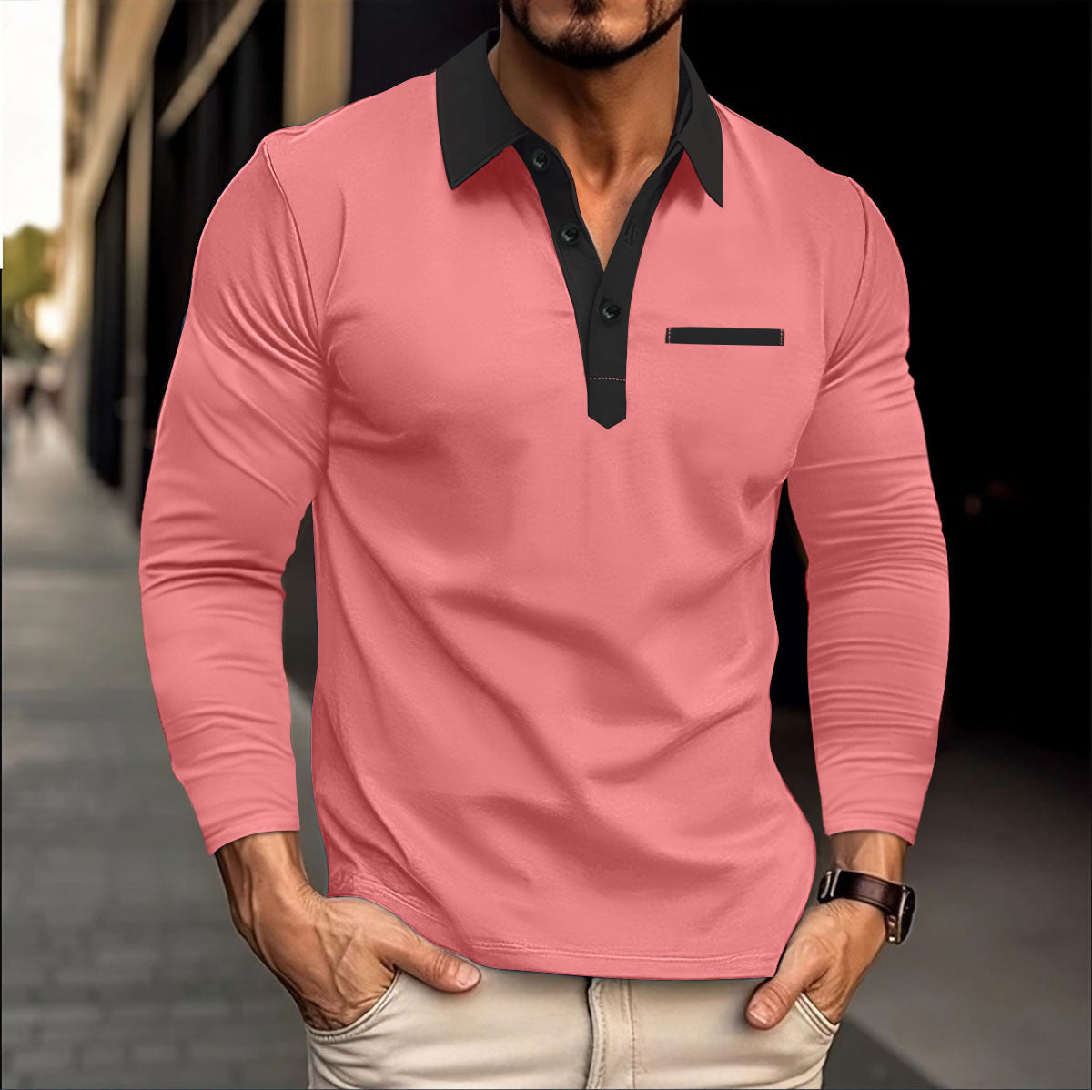 Poloshirt à manches longues pour hommes avec col à la mode Chic und Stil