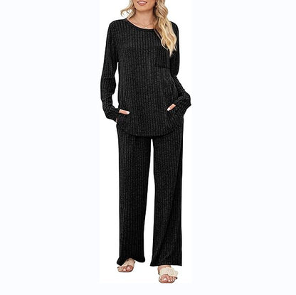 Casual lounge set for women with long sleeve top and wide leg pants Chic and Style