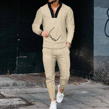 Men Elegant Casual Set with Structured Top and Matching Pants Chic and Style