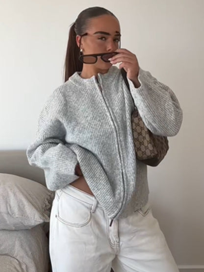 Ladies cozy pullover with high collar and zipper Chic and Style