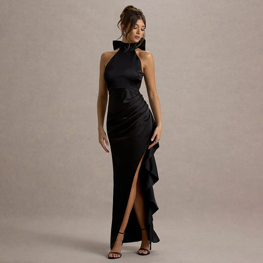Dames Élégant Satin Robe Fendue Chic und Stil