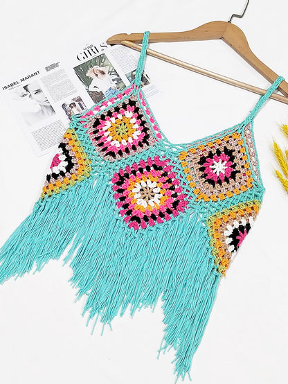 Top crop à franges au crochet pour femmes Chic und Stil