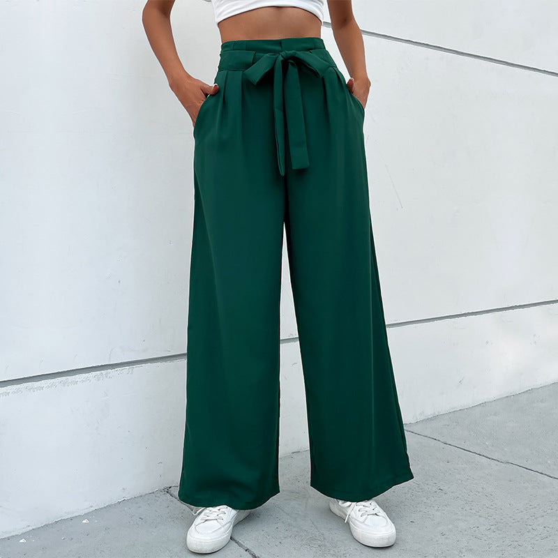 Women Wide Leg Trousers with Knot Detail at the Waist Chic und Stil